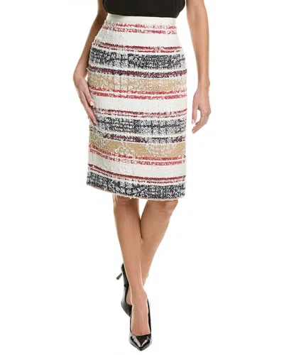 Oscar De La Renta Tweed Silk-lined Pencil Skirt In White