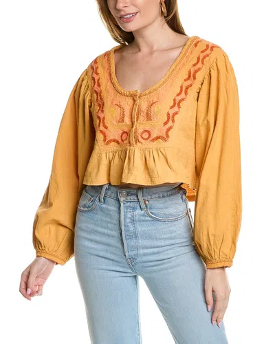 Free People Iggie Embroidered Top In Yellow