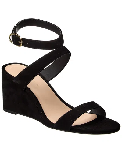 Stuart Weitzman Ave Strap 75 Suede Wedge Sandal In Black