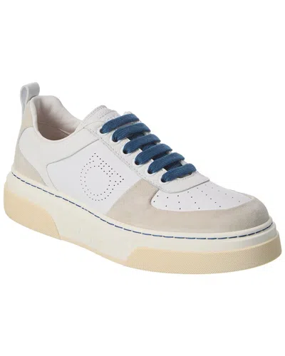 Ferragamo Cassina Lo Leather & Suede Sneaker In White