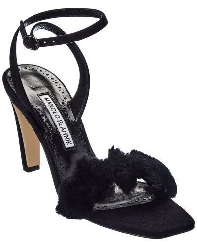 Manolo Blahnik Hiebi 90 Suede Sandal In Black