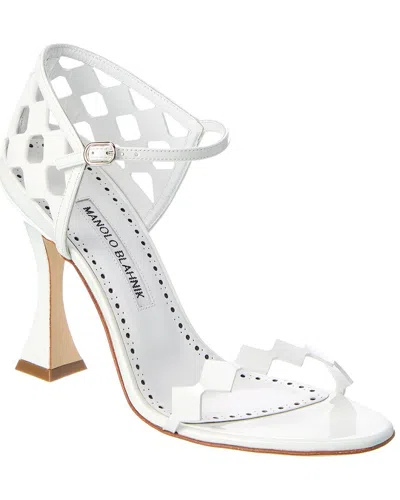 Manolo Blahnik Kalun 105 Patent Sandal In White