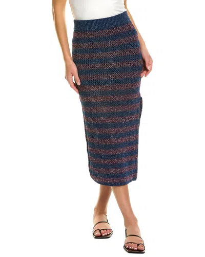 Rag & Bone Striped Knitted Carson Longuette Skirt With Side Slit In Blue