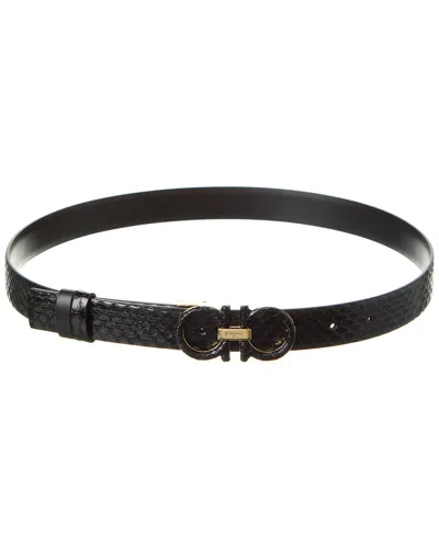 Ferragamo Gancini Adjustable Snakeskin Belt In Black