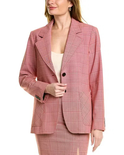 Pink Tartan Tailored Patch Pocket Wool-blend Blazer In Red