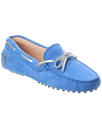Tod's X Ferrari Gommino Suede Loafer In Blue