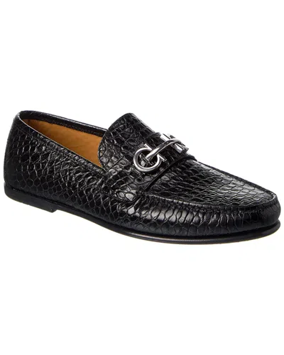 Ferragamo Galileo Croc-embossed Leather Loafer In Black