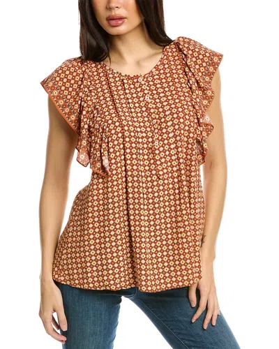 Max Studio Pintuck Flutter Blouse In Orange