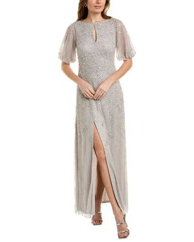 Aidan Mattox Beaded Gown In Grey