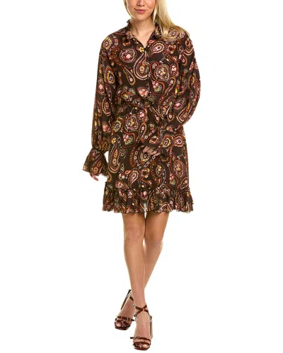 La Doublej La Double J Paisley Silk Mini Dress In Brown