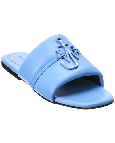 Jw Anderson Anchor Logo Leather Slides In Blue