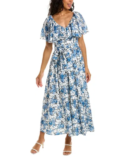 Beulah Flounce Midi Dress In Blue