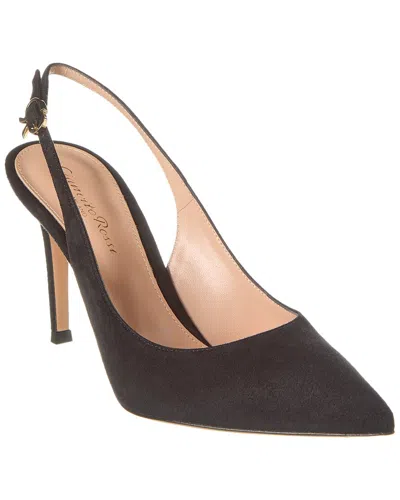 Gianvito Rossi Ribbon Sling Suede Pump In Black