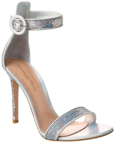 Gianvito Rossi 105 Sequin & Leather Sandal In Silver