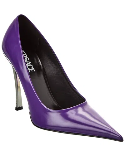 Versace Pin Point Leather Pump In Purple