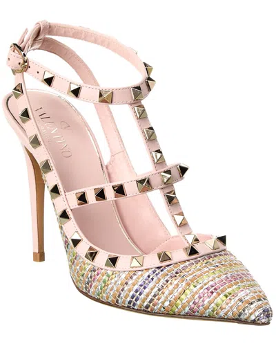 Valentino Garavani Rockstud Caged 100 Leather-trim Pump In Pink