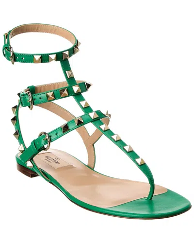 Valentino Garavani Valentino Rockstud Caged Leather Ankle Strap Sandal In Green