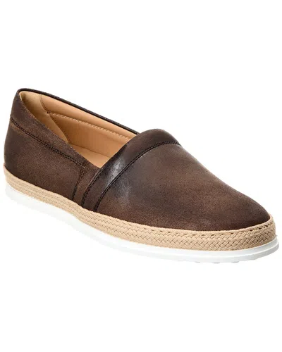 Tod's Pantofola Imbottita Gomma Tv Leather Loafer In Brown