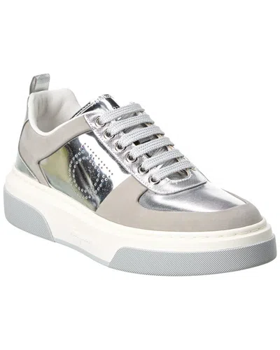 Ferragamo Cassina Low Leather Sneaker In Grey