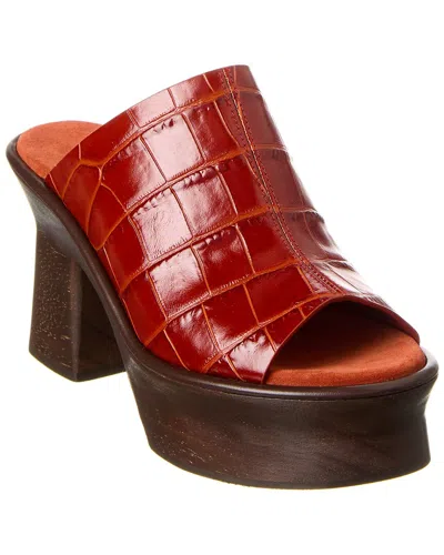 Ferragamo Samanta Croc-embossed Leather Platform Sandal In Red