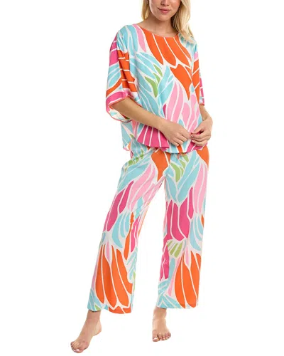 Natori Women's Papillon Two-piece Coral-printed Pajama Set In Orange
