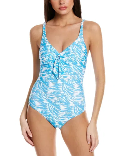 Melissa Odabash Lisbon Knotted Ruched Printed Swimsuit In Azure