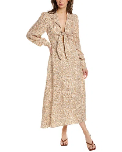 Elie Tahari Tie Front Linen-blend Midi Dress In Brown