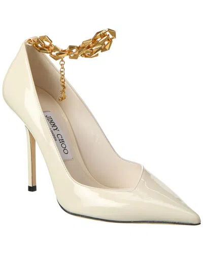 Jimmy Choo Diamond Talura 100 Patent Leather Pumps In White