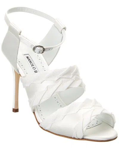 Manolo Blahnik Janada 105 Satin Sandal In White