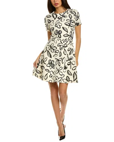 Oscar De La Renta Scribble Wool-blend Dress In White