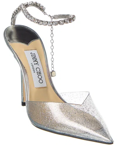 Jimmy Choo Saeda 100 Glitter Plexi & Leather Pump In Silver