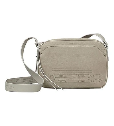 Allsaints Cooper Leather Camera Bag In Gray/silver