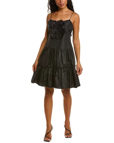 Zac Posen Floral Applique Tiered Mini Dress In Black