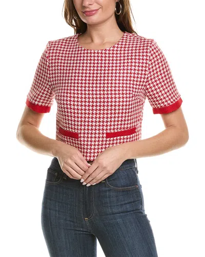 English Factory Houndstooth Tweed Crop Top In Red