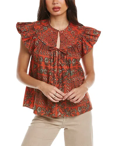 Ulla Johnson Flutter Sleeve Top In Orange