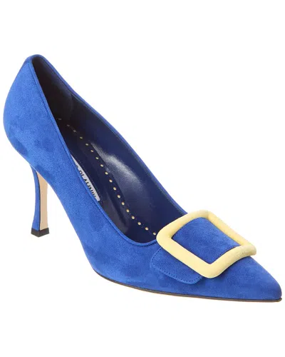 Manolo Blahnik Maysale 90 Suede Pump In Blue