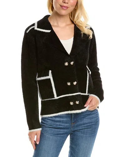 Yal New York Double-breasted Fuzzy Sweater In Black