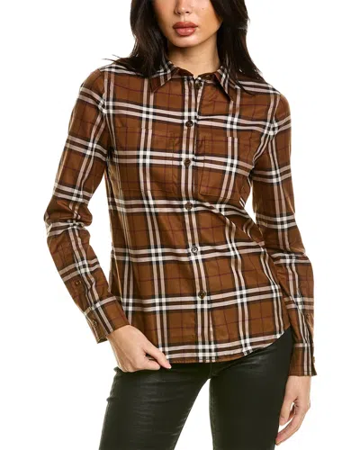 Burberry Check Woven Shirt In Brown