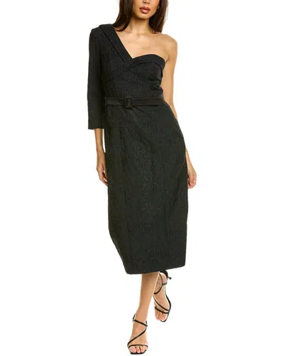 Kay Unger Womens One Shoulder Midi Cocktail And Party Dress In Black