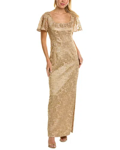 Js Collections Brynlee Flutter Column Gown In Gold