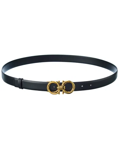 Ferragamo Gancini Adjustable Leather Belt In Black