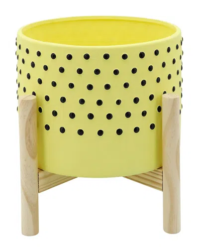 Sagebrook Home Dotted Planter With Wood Stand In Yellow