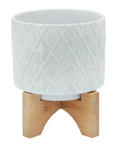 Sagebrook Home Diamond Planter With Stand In White