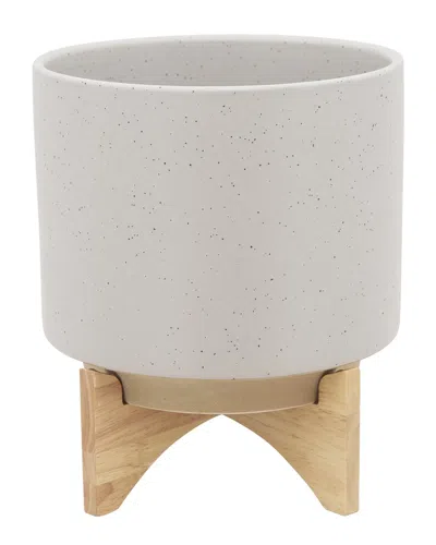 Sagebrook Home Planter With Wood Stand In Ivory