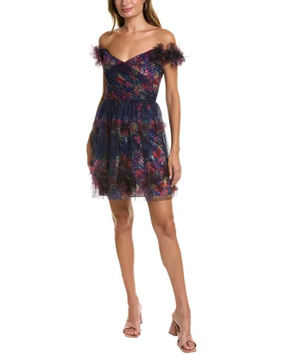Marchesa Notte Lace Dress In Navy