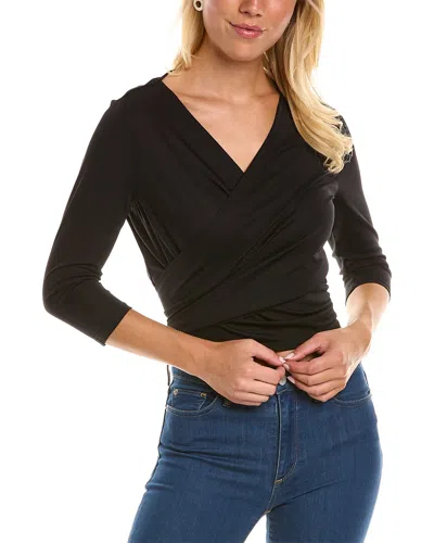 Donna Karan 3/4-sleeve Wrap Top In Black