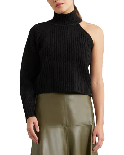 Modern Citizen Erin One-sleeve Ribbed Turtleneck Sweater In Black
