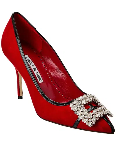 Manolo Blahnik Tuberian 90 Suede & Leather Pump In Red