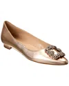 Manolo Blahnik Hangisi Crystal-buckle Satin Flat In Gold