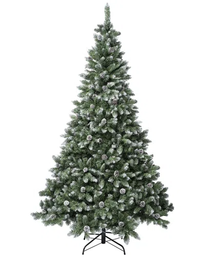First Traditions 7.5ft Oakley Hills Snow Tree With Pine Cones In Green